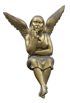 Golden Seated Angel Sculpture PNG with transparent background