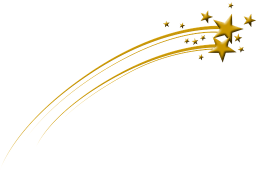 Golden Stars Shooting Across Black Background PNG with transparent background