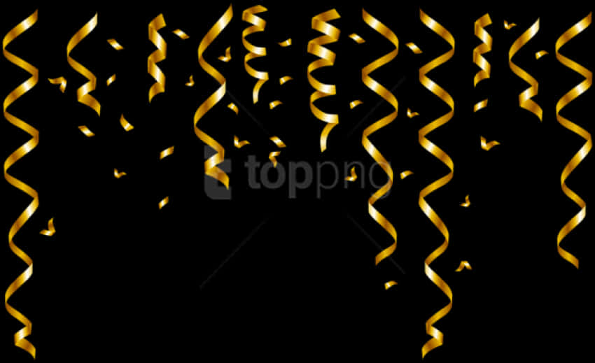 Golden Streamers Confetti Black Background