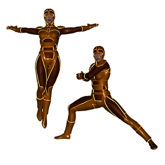 Golden_ Superhero_ Duo_ Poses PNG with transparent background