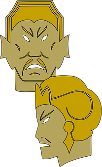 Golden Theatrical Masks Vector PNG with transparent background