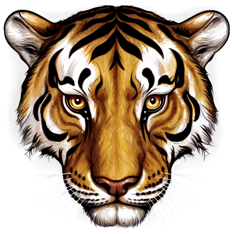 Golden Tiger Face Illustration Png 66