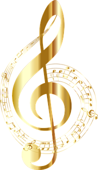 Golden Treble Clefand Music Notes PNG with transparent background