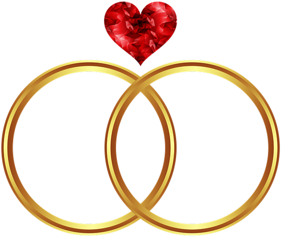 Golden Wedding Rings With Red Heart Clipart