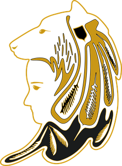 Golden Wolfand Warrior Art PNG with transparent background