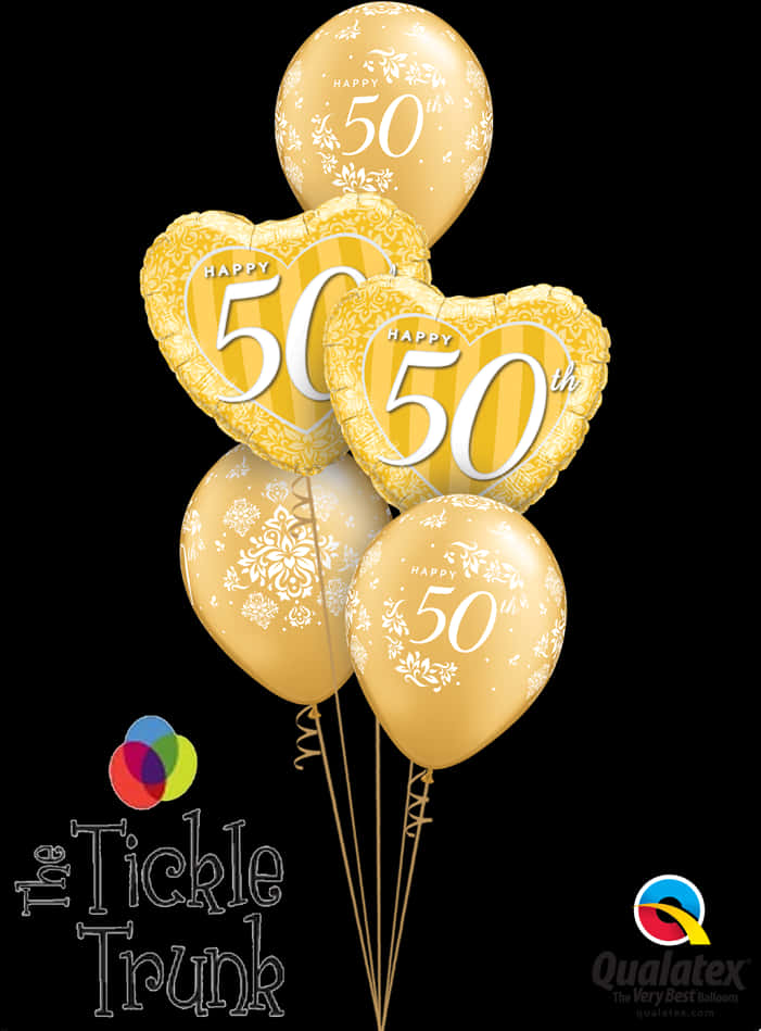 Happy 50th Anniversary Gold Balloon Bouquet An-06 - 50th Wedding Balloon Gold Png PNG image with a transparent background, free high-resolution download