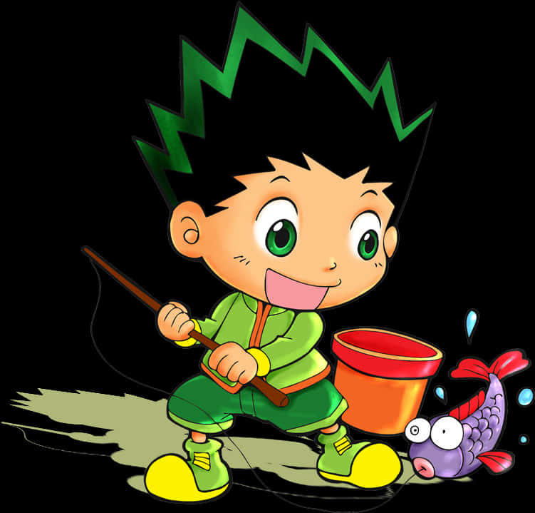 Gon Fishing Adventure Anime Character PNG with transparent background