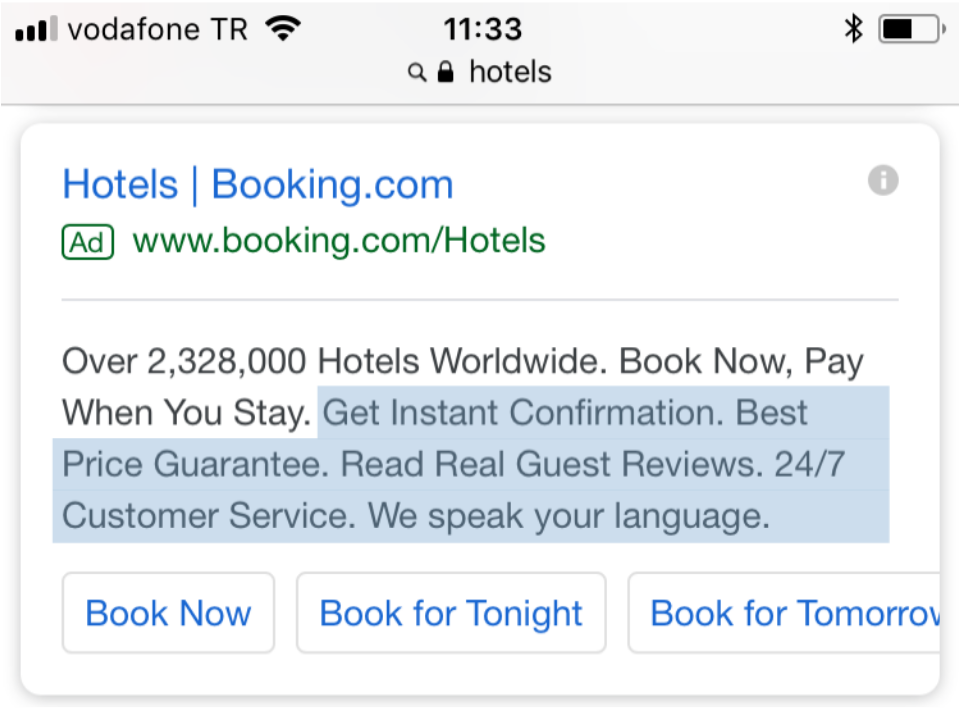 Google Ads Booking Hotel Search Example