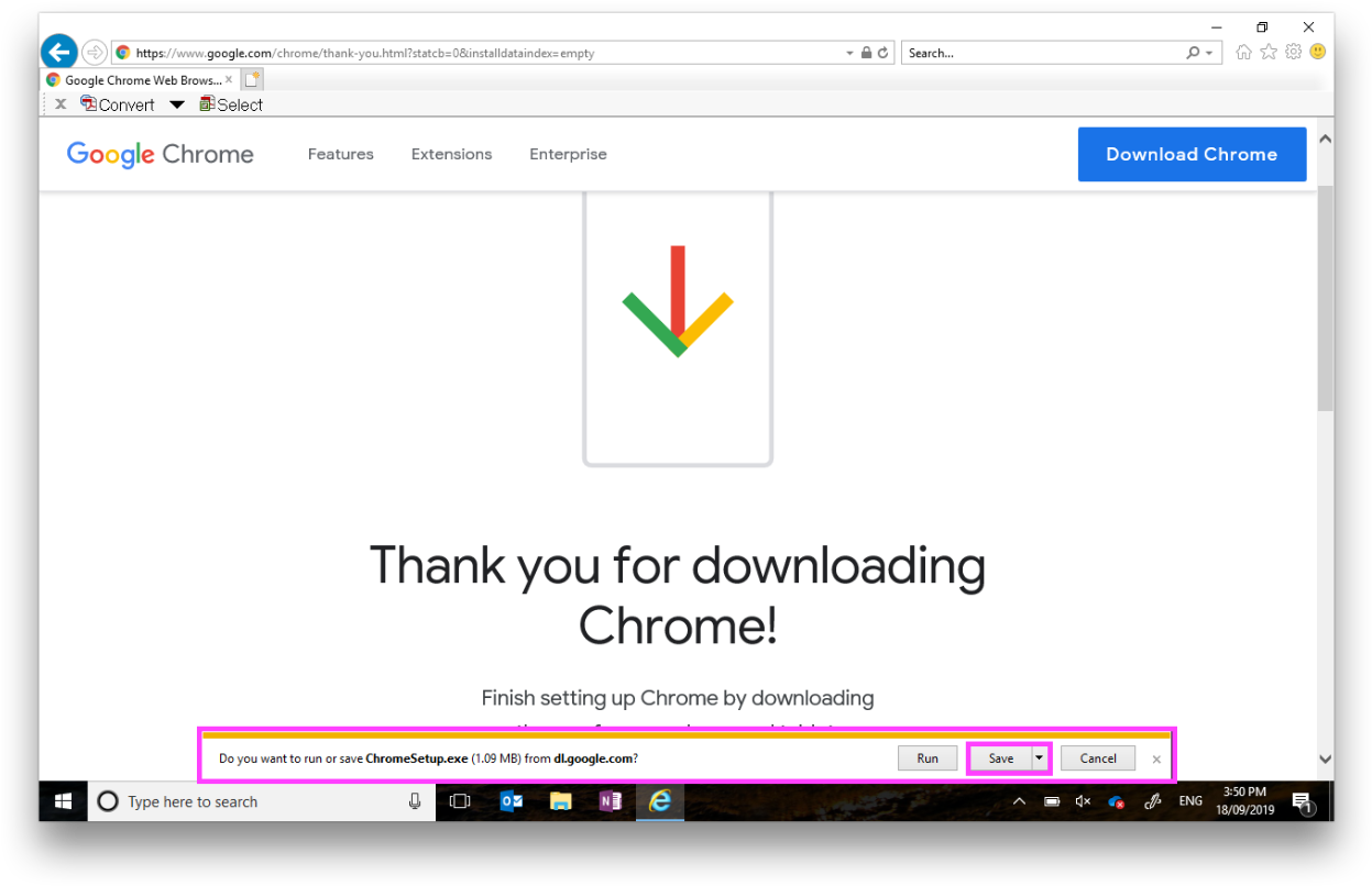 Google Chrome Download Confirmation Screen