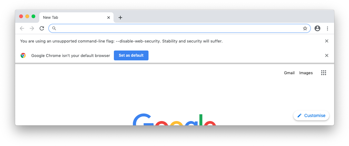 Google Chrome Unsupported Command Line Flag Warning