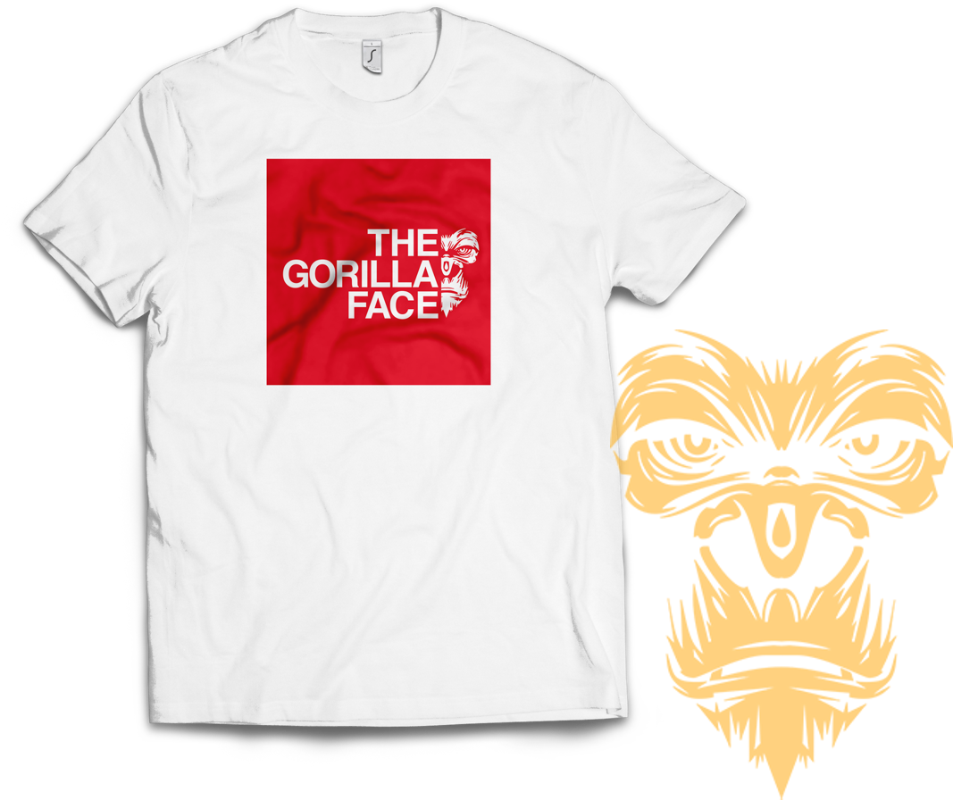 The Gorilla Face T Shirt White/red - Gorilla Face Black And White, HD Png Download PNG with transparent background