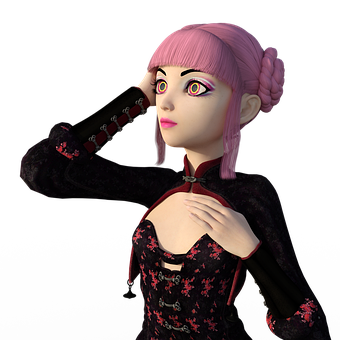 Gothic Anime Style Character PNG with transparent background