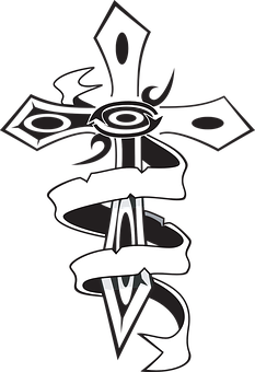Gothic Crosswith Banner Design PNG with transparent background