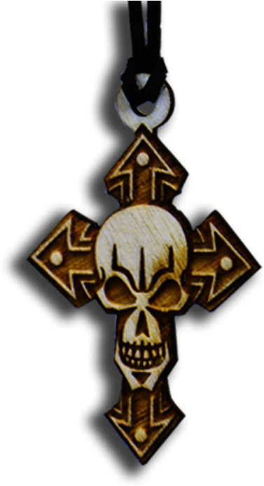 Gothic Skull Wooden Cross Pendant