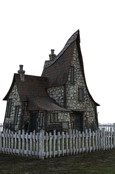 Gothic Style Stone House Night PNG with transparent background