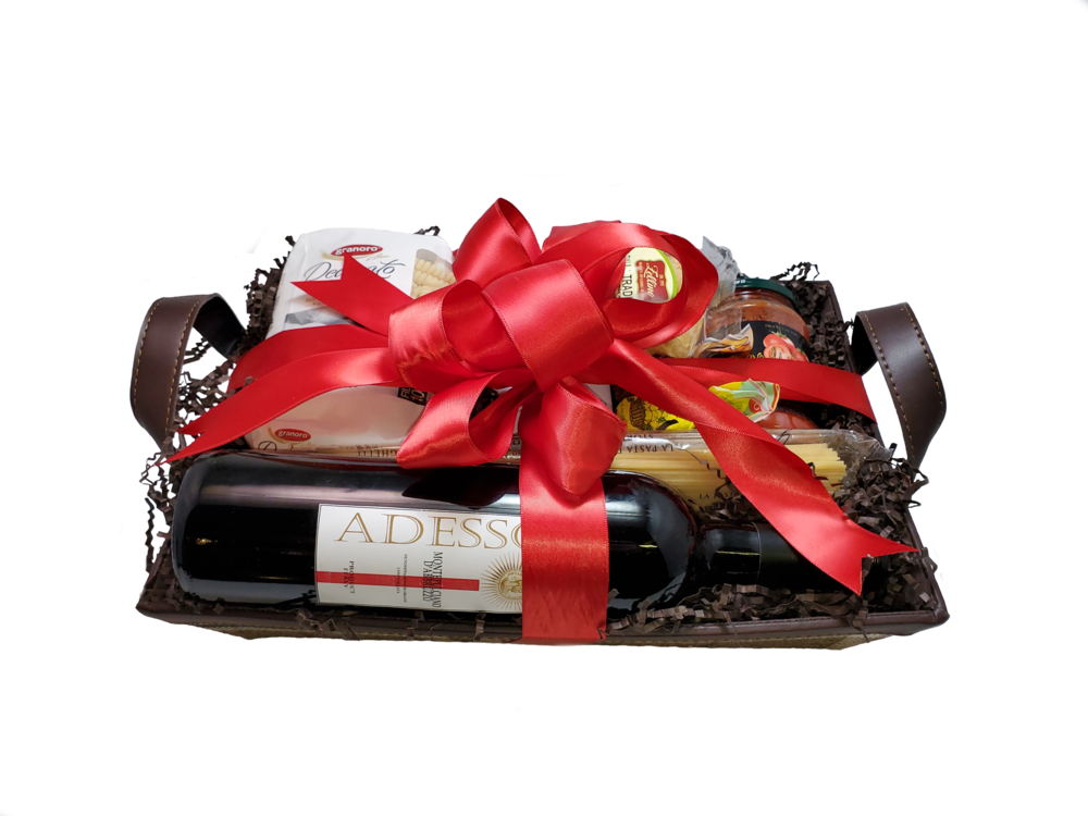 Gourmet Gift Basketwith Red Ribbon PNG with transparent background
