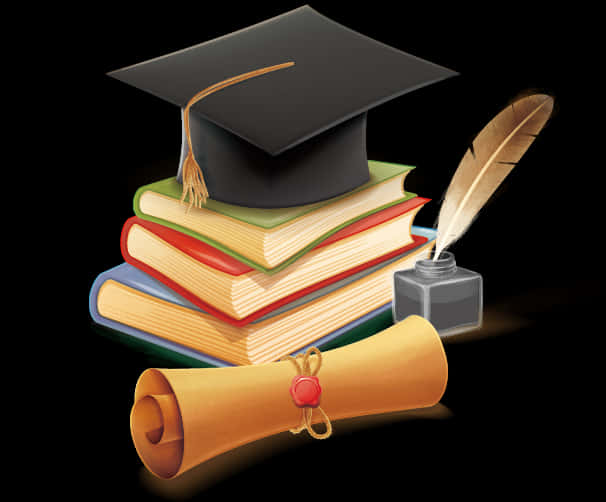 Graduation Cap Books Diploma Quill