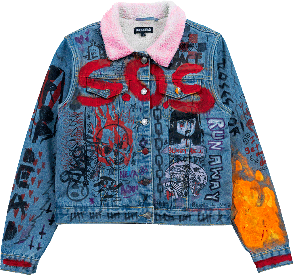 Graffiti Art Denim Jacket PNG with transparent background