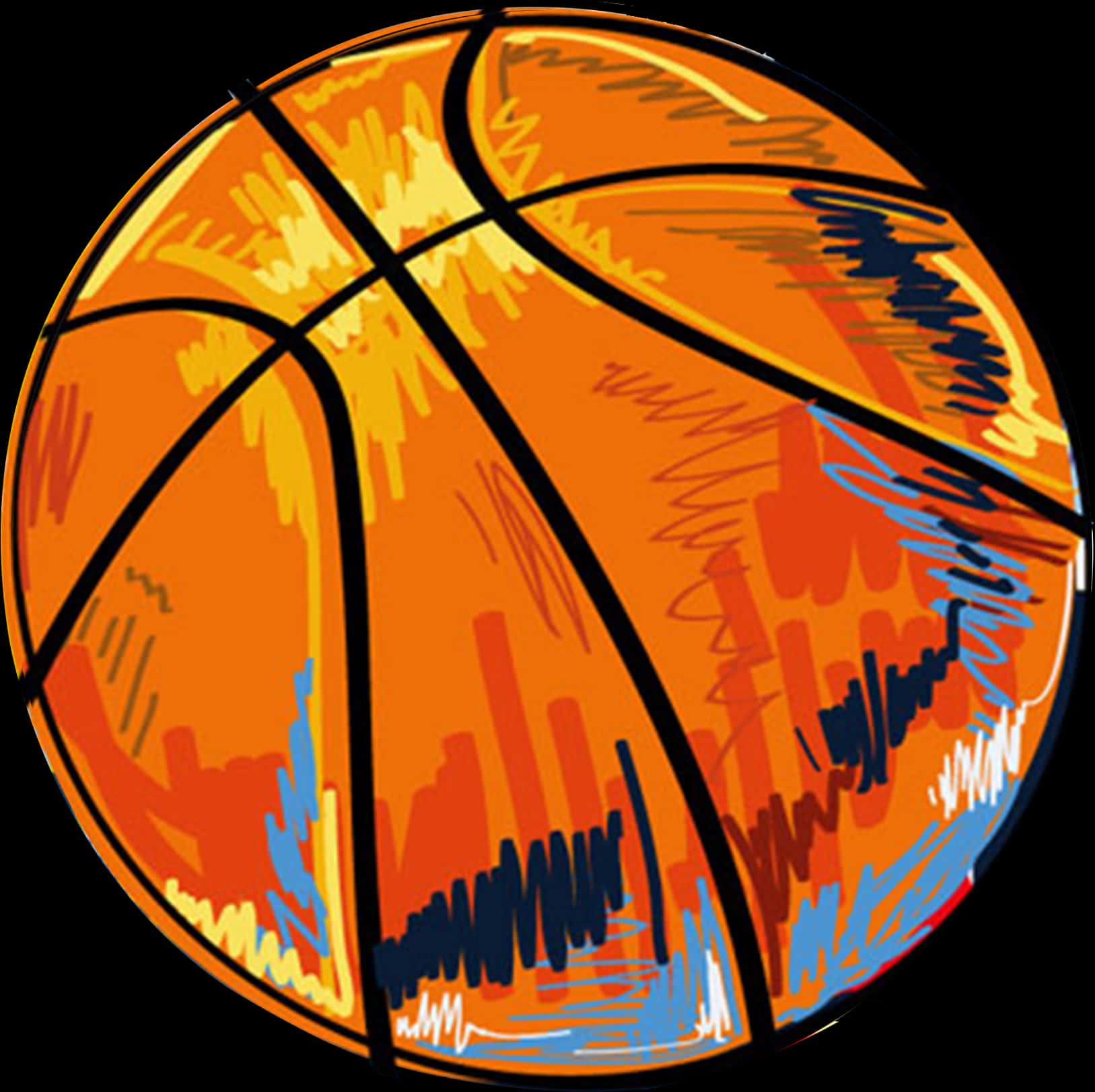 Graffiti Style Basketball Artwork PNG with transparent background
