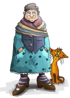 Grandmaand Cat Cartoon Illustration