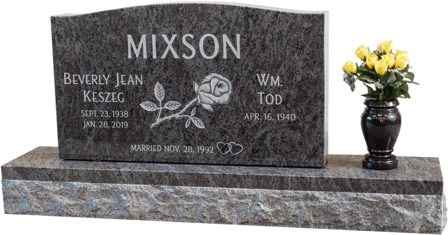 Granite Headstonewith Flowers PNG with transparent background