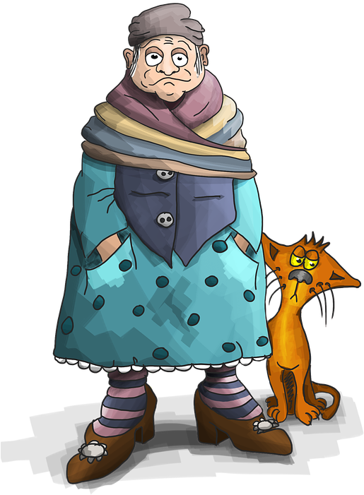 Grannyand Orange Cat Illustration