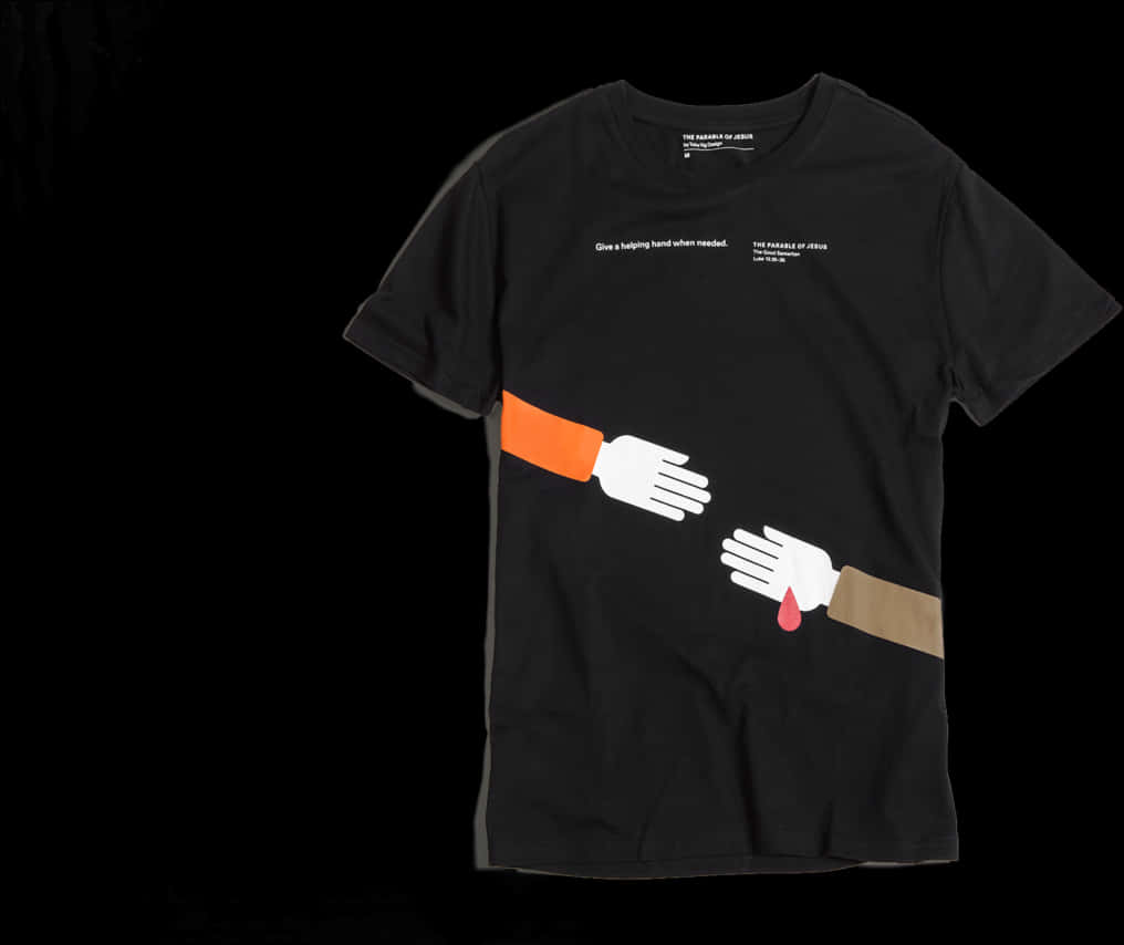 Graphic Black Shirt Helping Hands PNG with transparent background