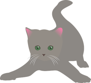 Gray Kitten Stretching Illustration PNG with transparent background