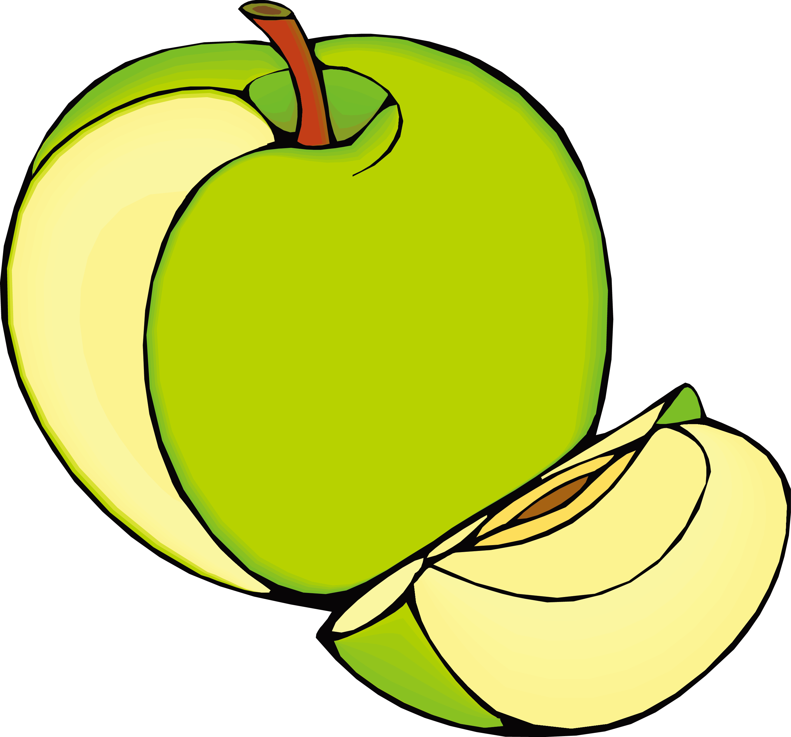 Green Appleand Slice Illustration