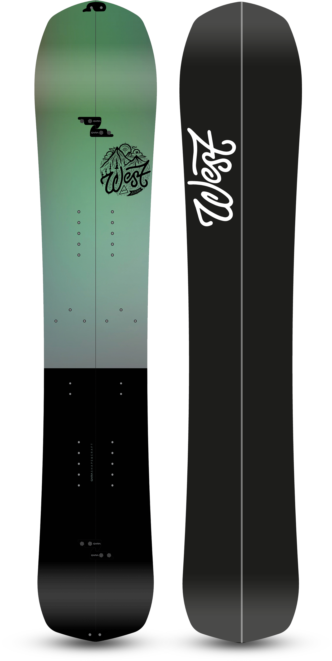 Green Black Snowboard Design PNG with transparent background