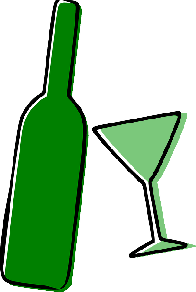 Green Bottleand Cocktail Glass Illustration