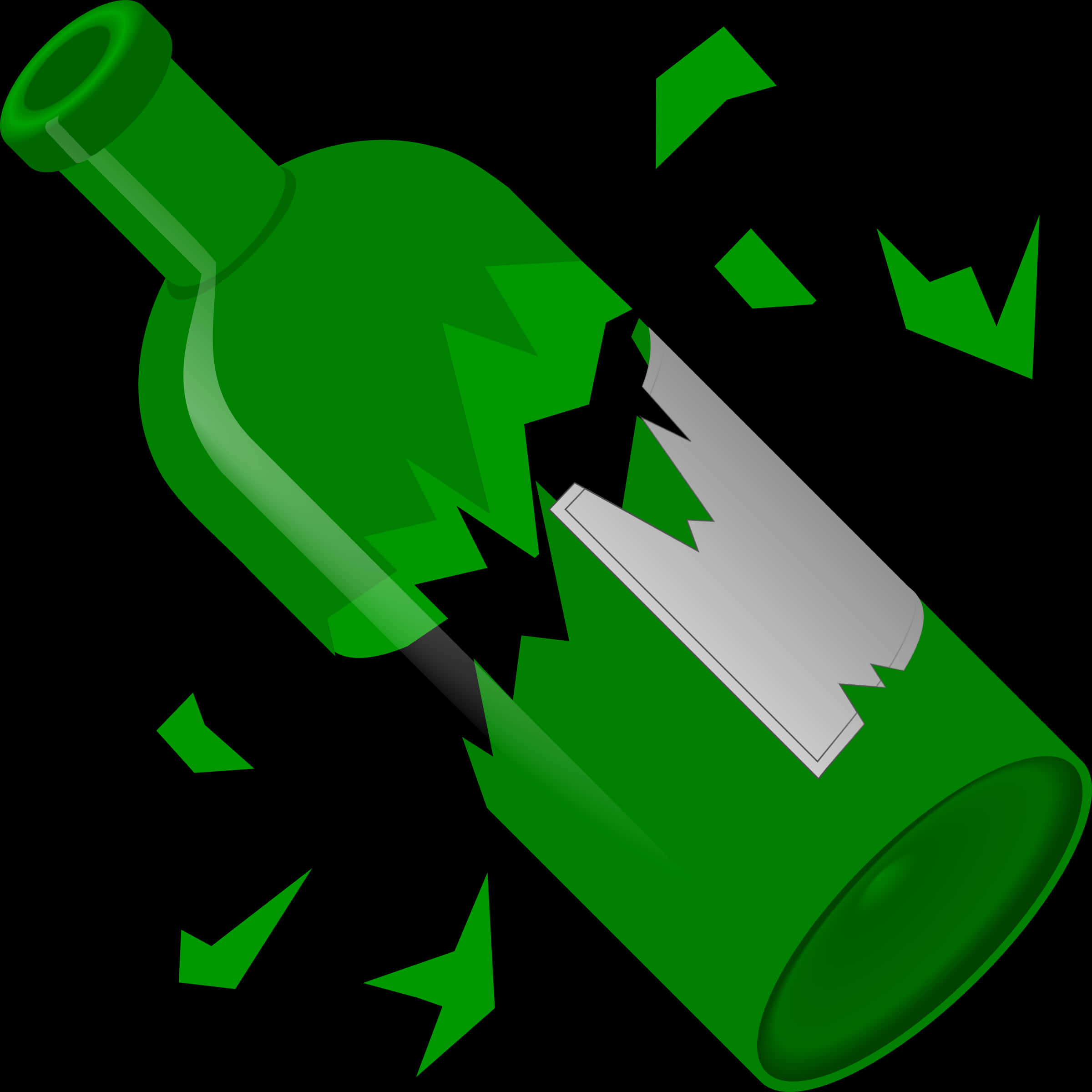 Green Broken Glass Bottle