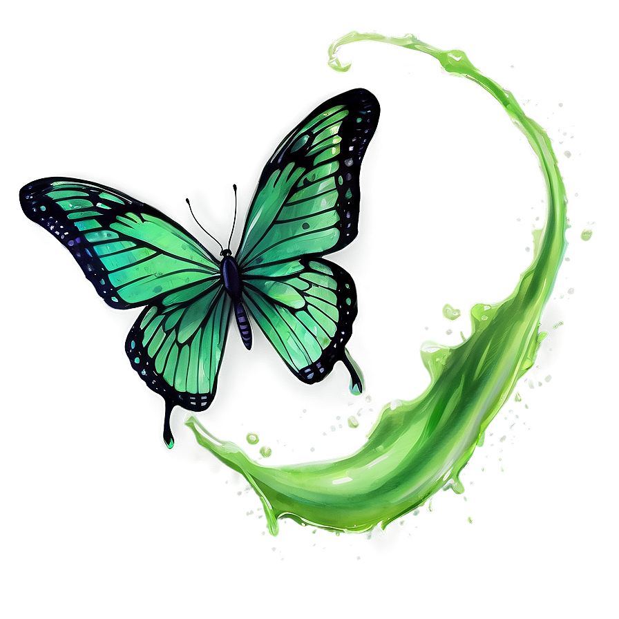 Green Butterfly In Watercolor Splash Png Ycg