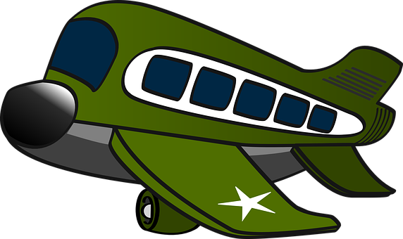 Green Cartoon Airplane PNG with transparent background