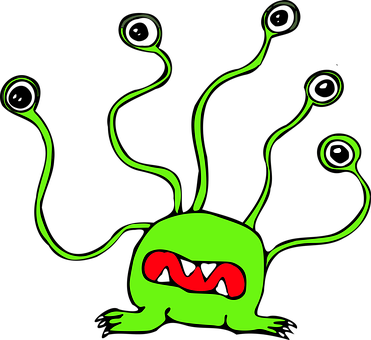 Green Cartoon Alien Illustration PNG with transparent background