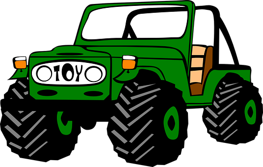 Green Cartoon Jeep Illustration PNG with transparent background