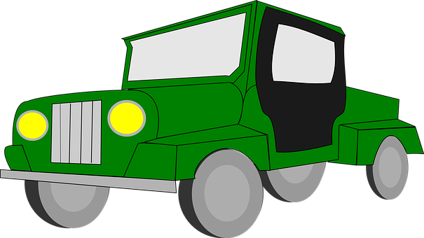 Green Cartoon Jeep Illustration PNG with transparent background