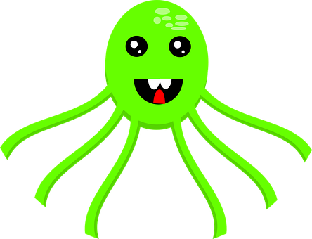 Green Cartoon Octopus PNG with transparent background