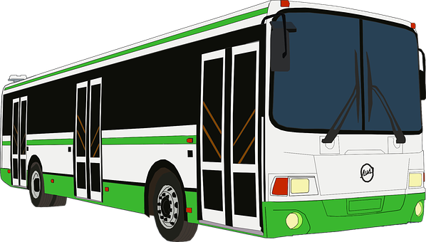 Green City Bus Illustration PNG with transparent background