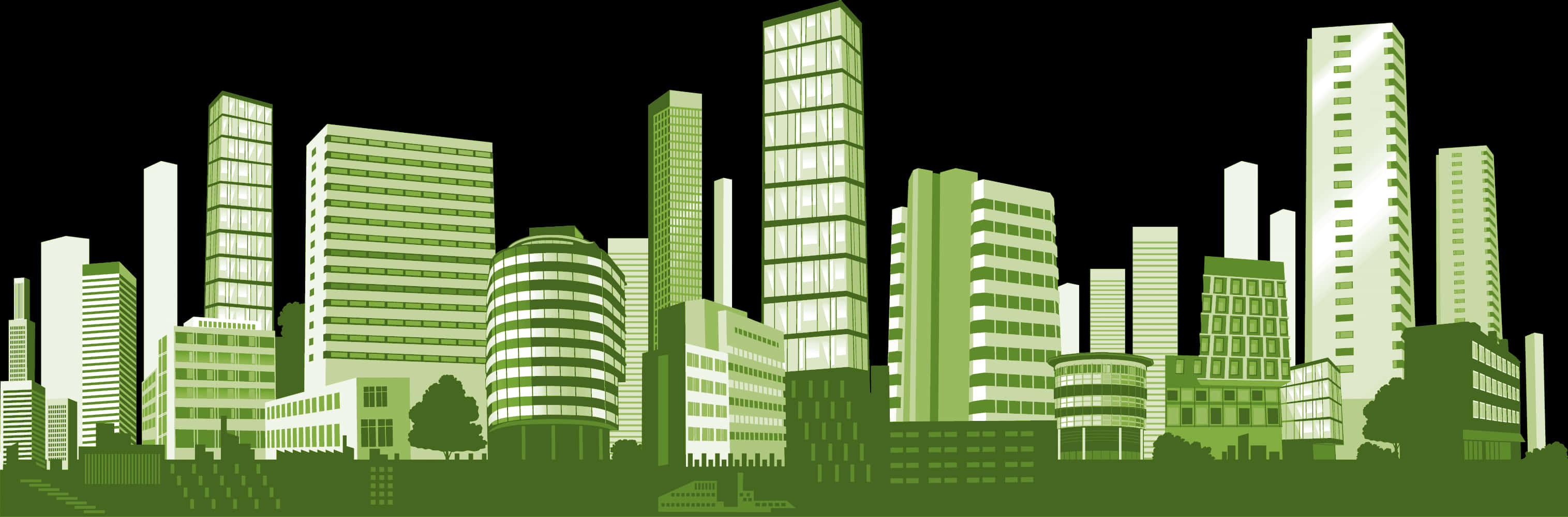 Green City Skyline Illustration PNG image with a transparent background, free high-resolution download