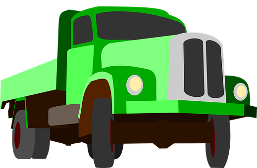 Green Flatbed Truck Illustration PNG with transparent background