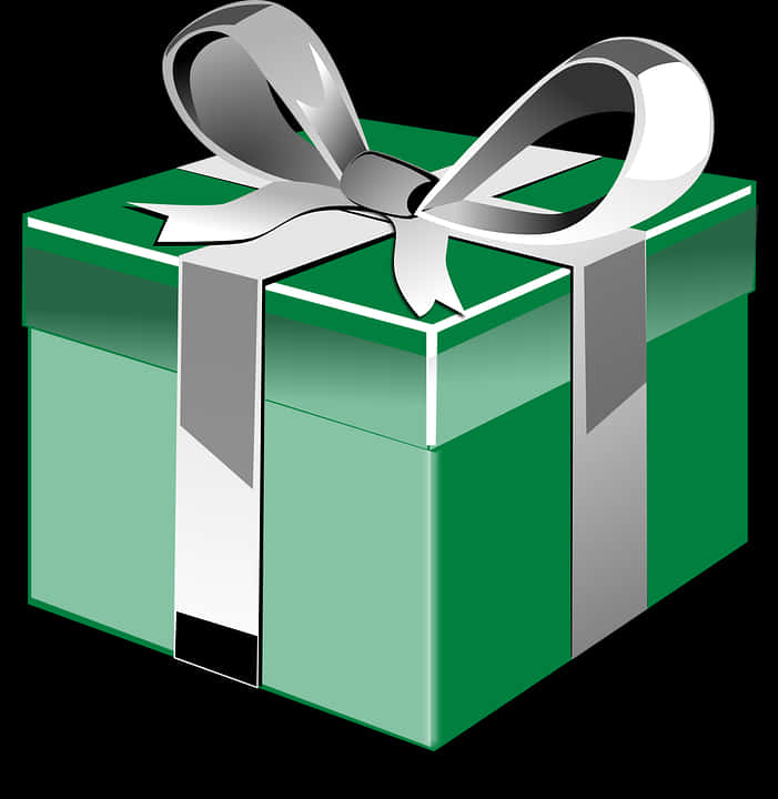 Green Gift Boxwith Silver Ribbon