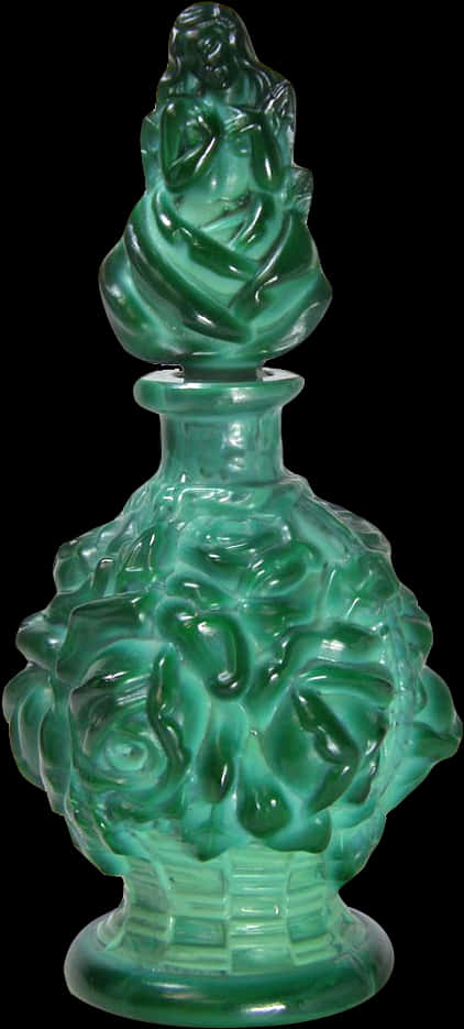 Green Glass Perfume Bottlewith Figurine Top