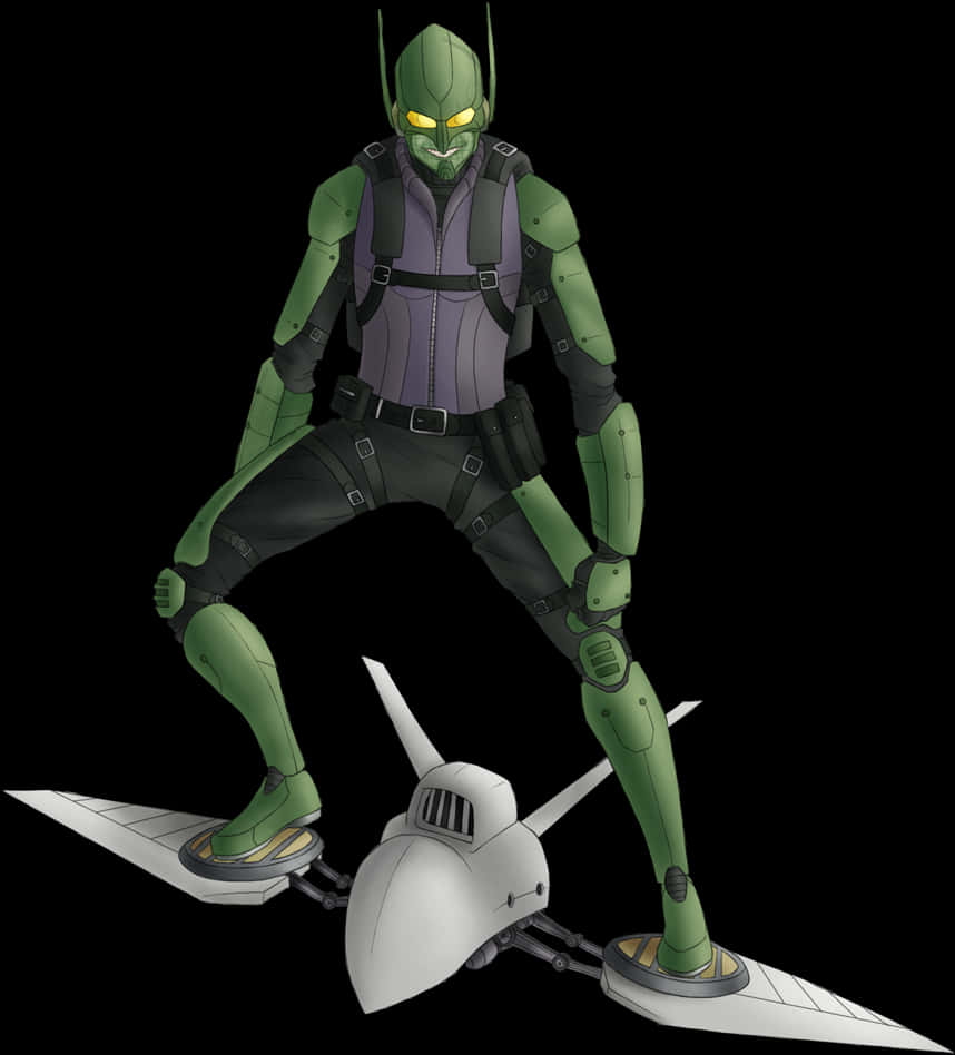 Green Goblin Standingon Glider PNG image with a transparent background, free high-resolution download