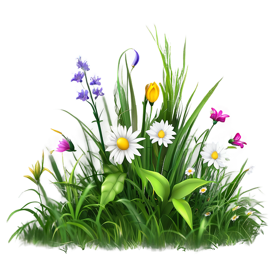 Green Grass With Flowers Png 50