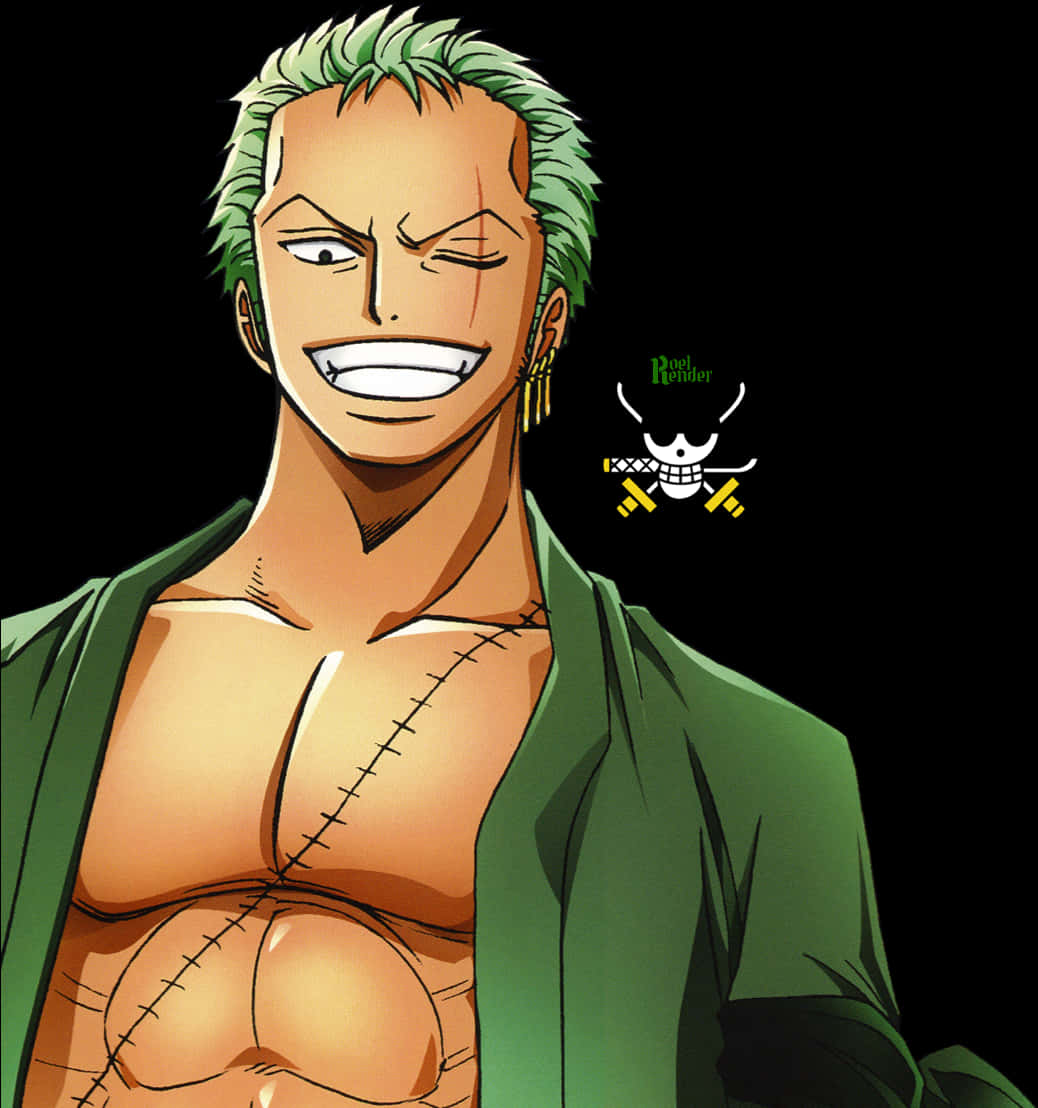 Green Haired Anime Character Smiling PNG with transparent background