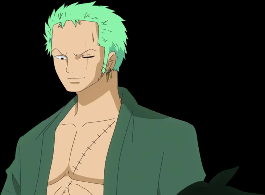Green Haired Anime Swordsman Zoro PNG with transparent background