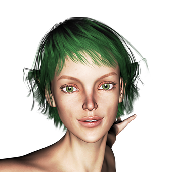 Green Haired Elf Portrait PNG with transparent background