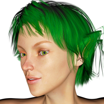 Green Haired Elf Portrait PNG with transparent background