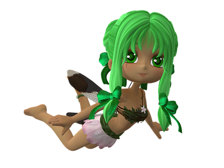 Green Haired Fairy Cartoon Character